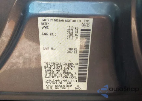 2015 Nissan Altima 2.5 S из США, поврежденный, VIN 1N4AL3AP7FC461153